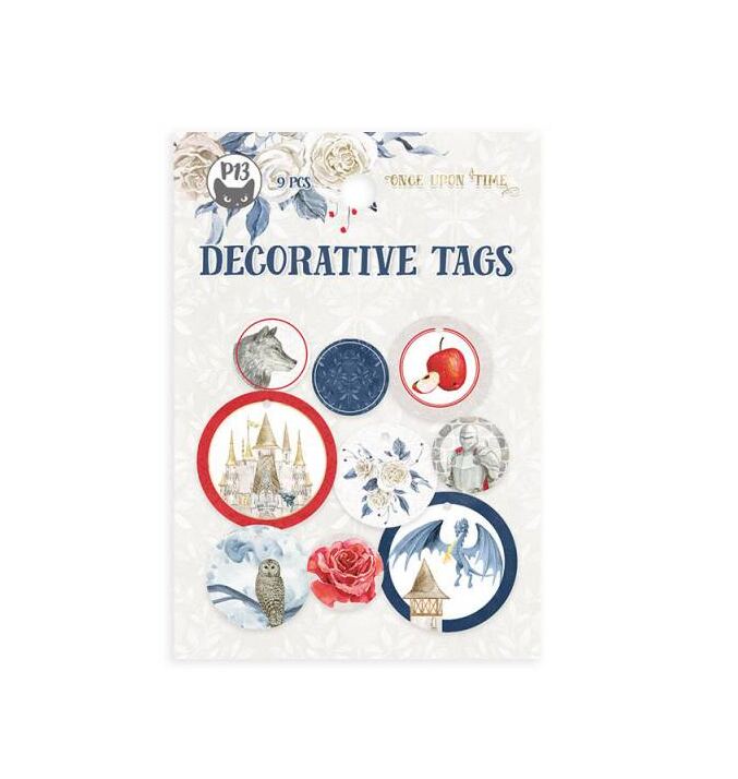 Dekorativní visačky kulaté P13 - Once upon a time - sada 9 ks