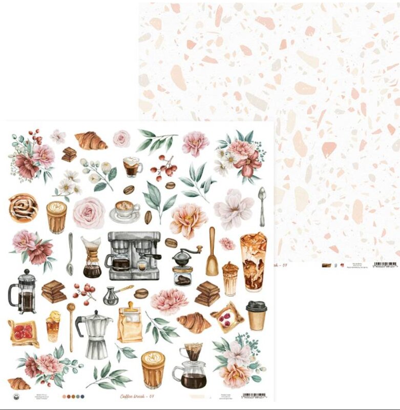 Potištěný papír 12x12" P13 Coffee Break 07 - 1 list