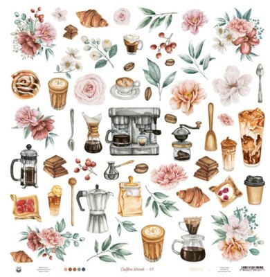 Potištěný papír 12x12" P13 Coffee Break 07 - 1 list