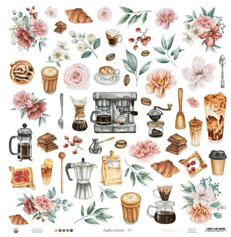 Potištěný papír 12x12" P13 Coffee Break 07 - 1 list