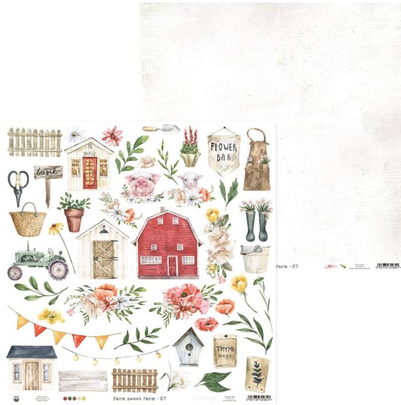Potištěný papír 12x12" P13 Farm sweet farm 07 - 1 list