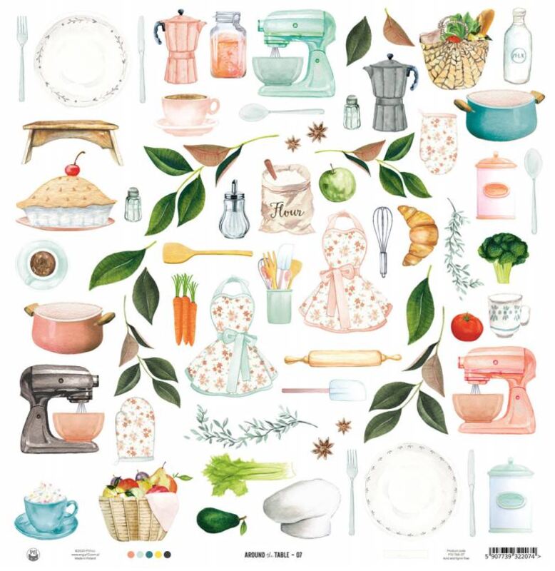 Potištěný papír 12x12" P13 Around the table 07 - 1 list