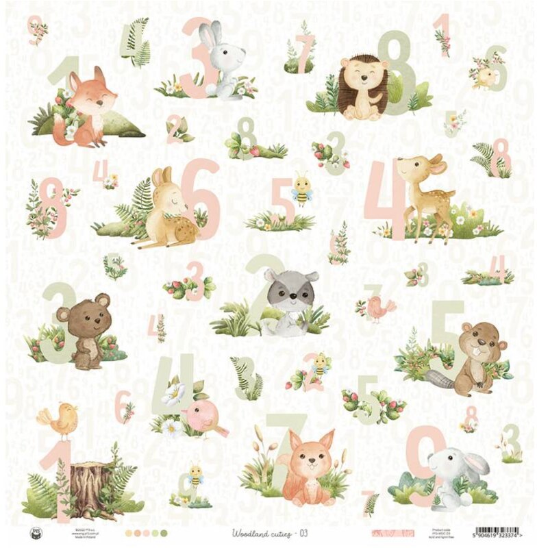 Potištěný papír 12x12" P13 Woodland Cuties 03 - 1 list