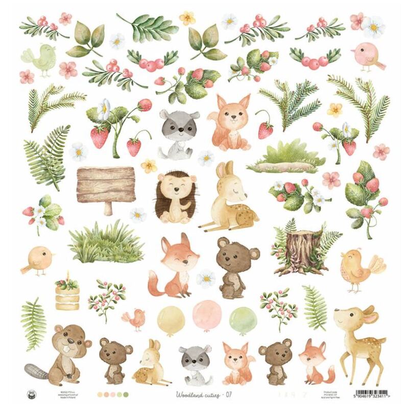 Potištěný papír 12x12" P13 Woodland Cuties 07 - 1 list