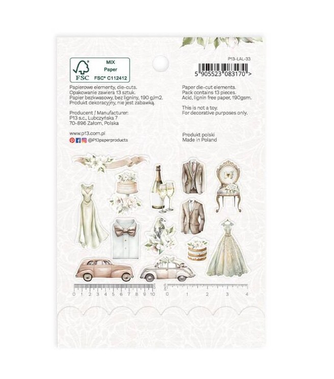 Papírové výseky P13 - Love and Lace - sada 13 ks