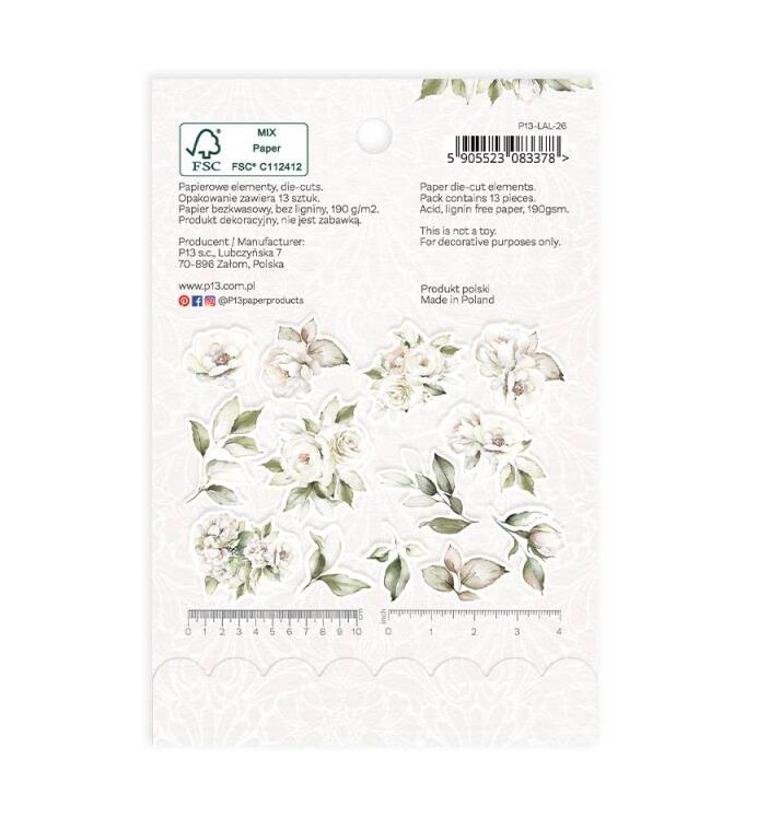 Papírové výseky P13 -  Love and Lace květiny a listy - sada 13 ks