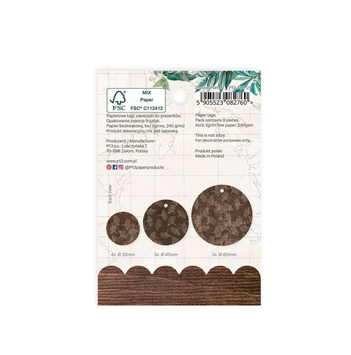 Dekorativní visačky kulaté P13 - Naturalist - sada 9 ks