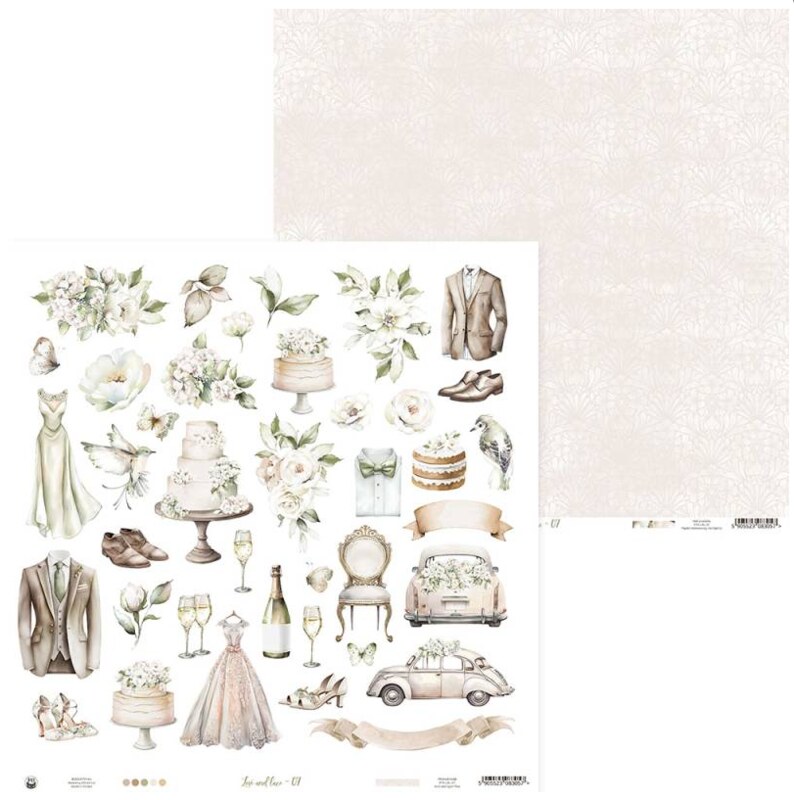 Scrapbookové oboustranně potištěné papíry P13 12x12" Love and Lace - sada 12 listů