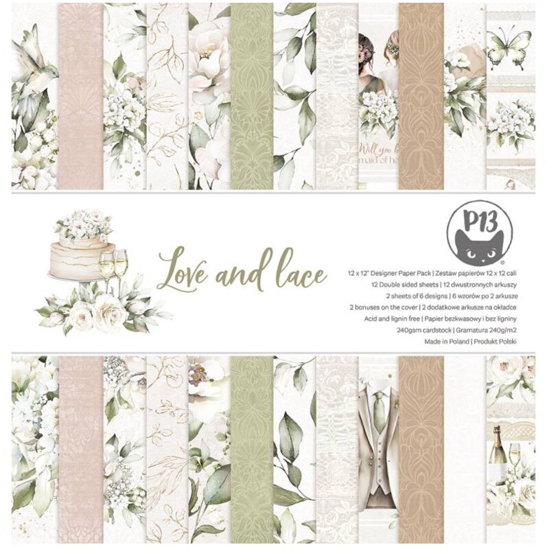Scrapbookové oboustranně potištěné papíry P13 12x12" Love and Lace - sada 12 listů