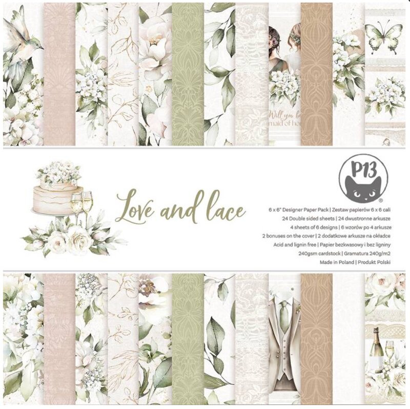Scrapbookové oboustranně potištěné papíry P13 6x6" - Love and Lace - sada 12 listů