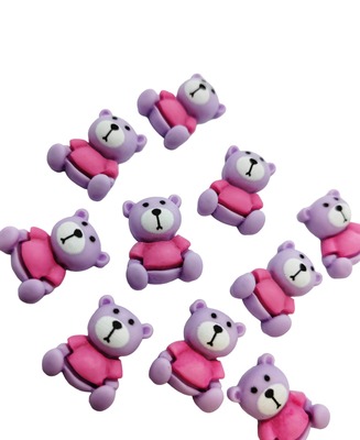 Ozdoba - Medvídek růžovo/fialový - 2 cm - balení 3 ks