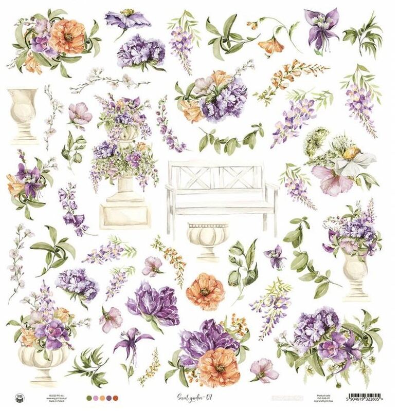 Potištěný papír 12x12" P13 Secret Garden 07 - 1 list