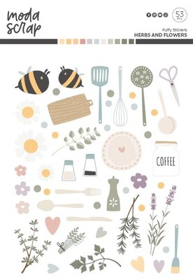 Sada nálepek MODA SCRAP - Puffy Herbs and Flowers - sada 53 ks
