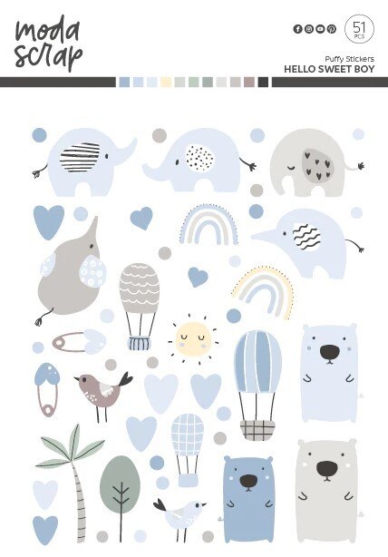 Sada nálepek MODA SCRAP - Puffy Hello sweet boy - sada 51 ks
