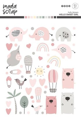 Sada nálepek MODA SCRAP - Puffy Hello sweet girl - sada 51 ks