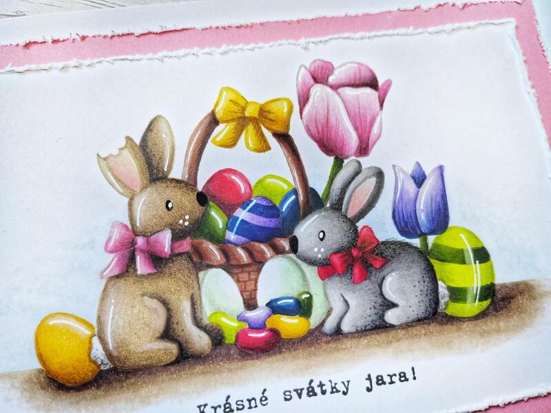 Přání ruční výroba - Svátky jara - Zajíčci - 1 ks