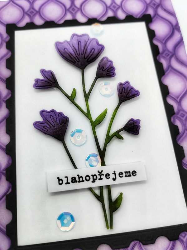 Přání ruční výroba - Květiny - fialové - 1 ks