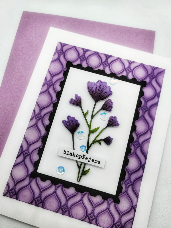 Přání ruční výroba - Květiny - fialové - 1 ks