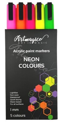 Akrylové fixy Artmagico s jemným hrotem NEON - sada 5 ks