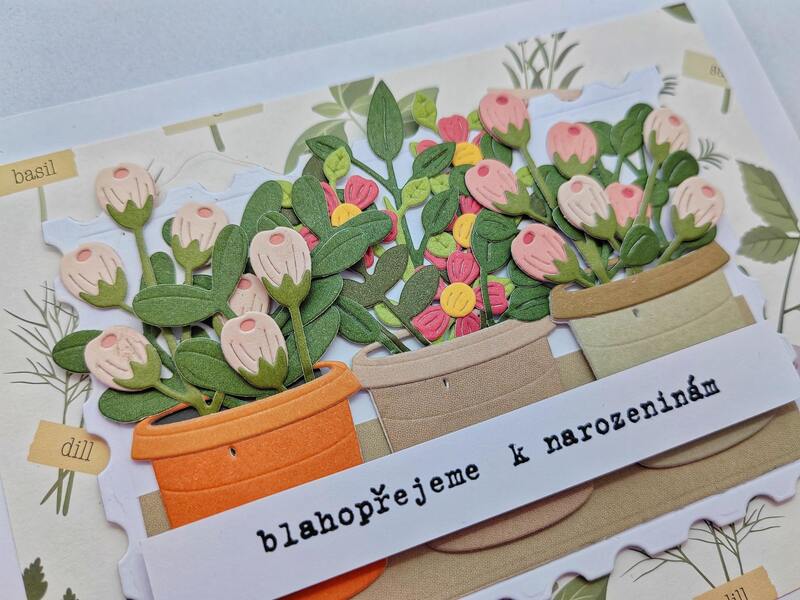 Přání ruční výroba - Květiny - blahopřejeme k narozeninám