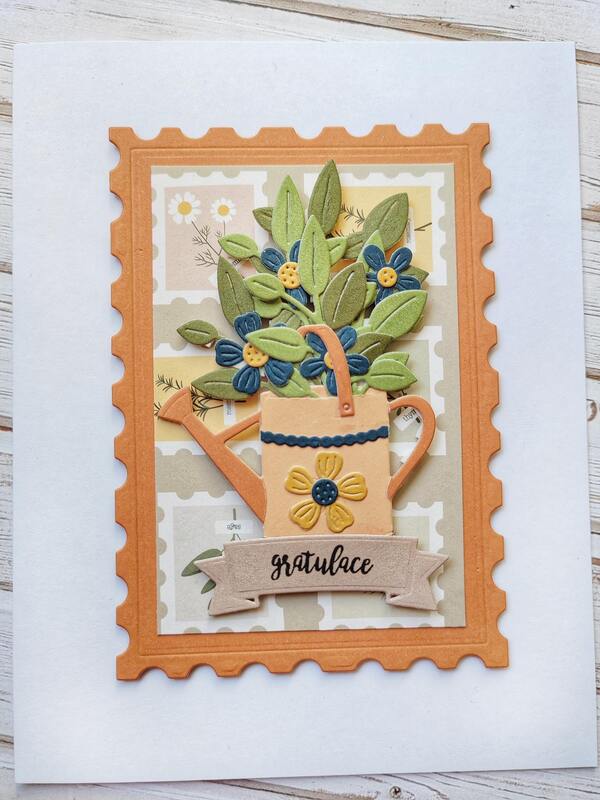 Přání ruční výroba - Květiny v konvičce