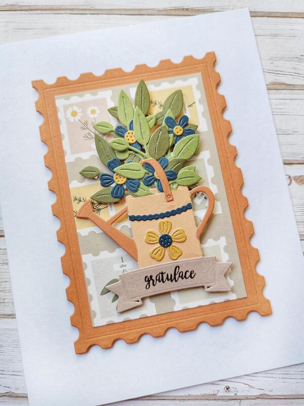 Přání ruční výroba - Květiny v konvičce