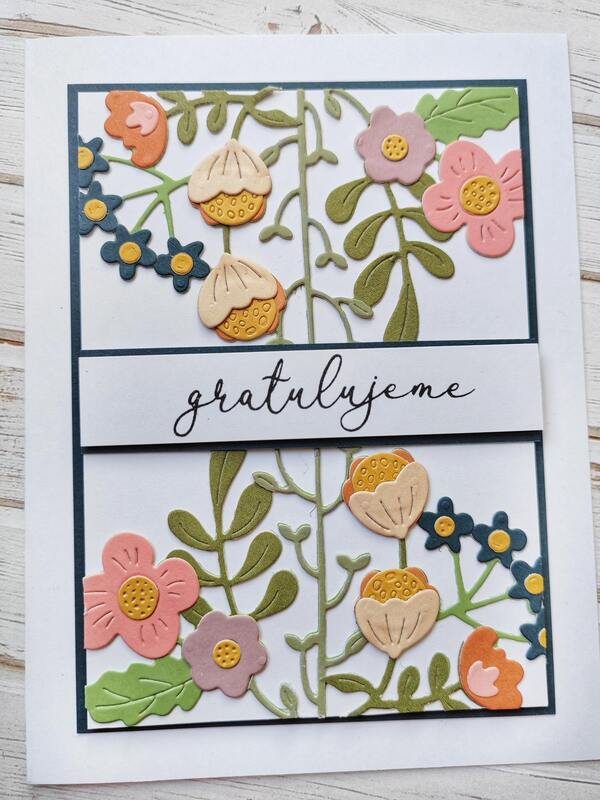 Přání ruční výroba - Květinové přání - gratulujeme