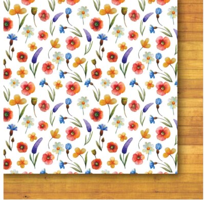 Oboustranně potištěný papír 30x30cm PAPER HEAVEN - vlčí máky a chrpy - 1 ks