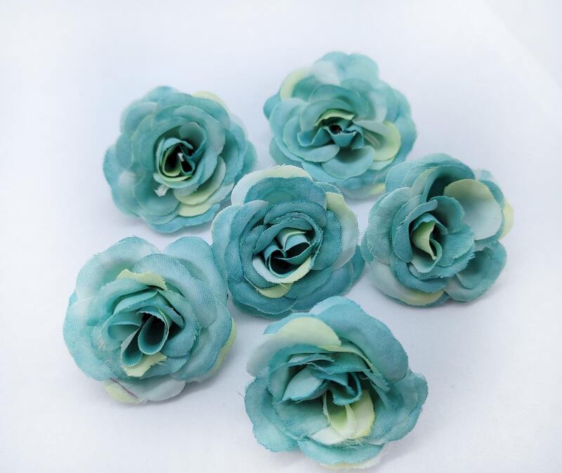 Látkové růžičky - světle tyrkysové - sada 5 ks
