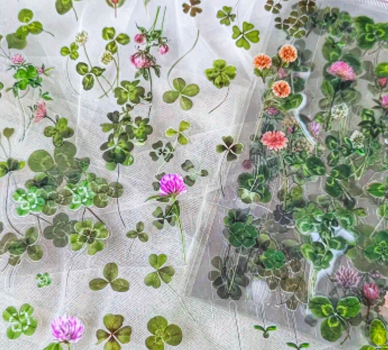 Průhledné samolepky Jetel/čtyřlístky - 2 archy - sada 2 archy