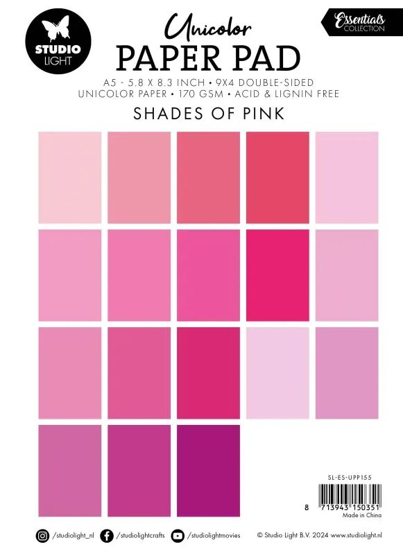 Růžové barevné papíry A5 Studio Light - sada 24 listů
