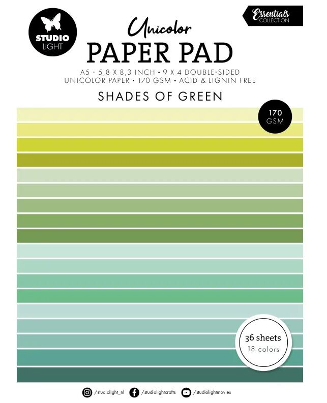 Zelené barevné papíry A5 Studio Light - sada 24 listů