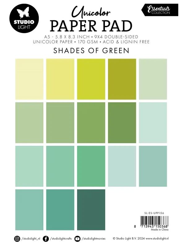 Zelené barevné papíry A5 Studio Light - sada 24 listů