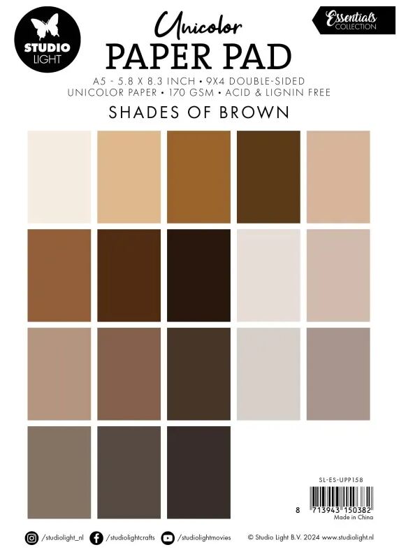 Hnědé barevné papíry A5 Studio Light - sada 24 listů