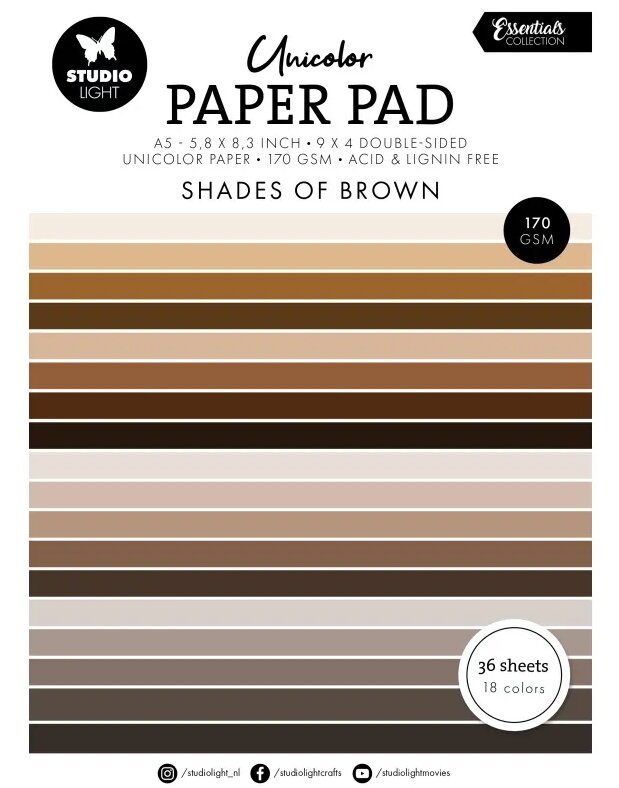 Hnědé barevné papíry A5 Studio Light - sada 24 listů