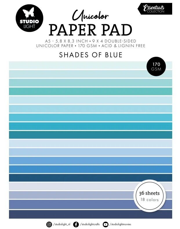 Modré barevné papíry A5 Studio Light - sada 24 listů