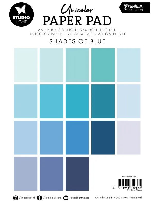 Modré barevné papíry A5 Studio Light - sada 24 listů