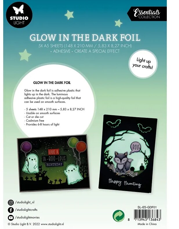 Samolepicí folie svítící ve tmě A5 Studio Light - sada 5 listů