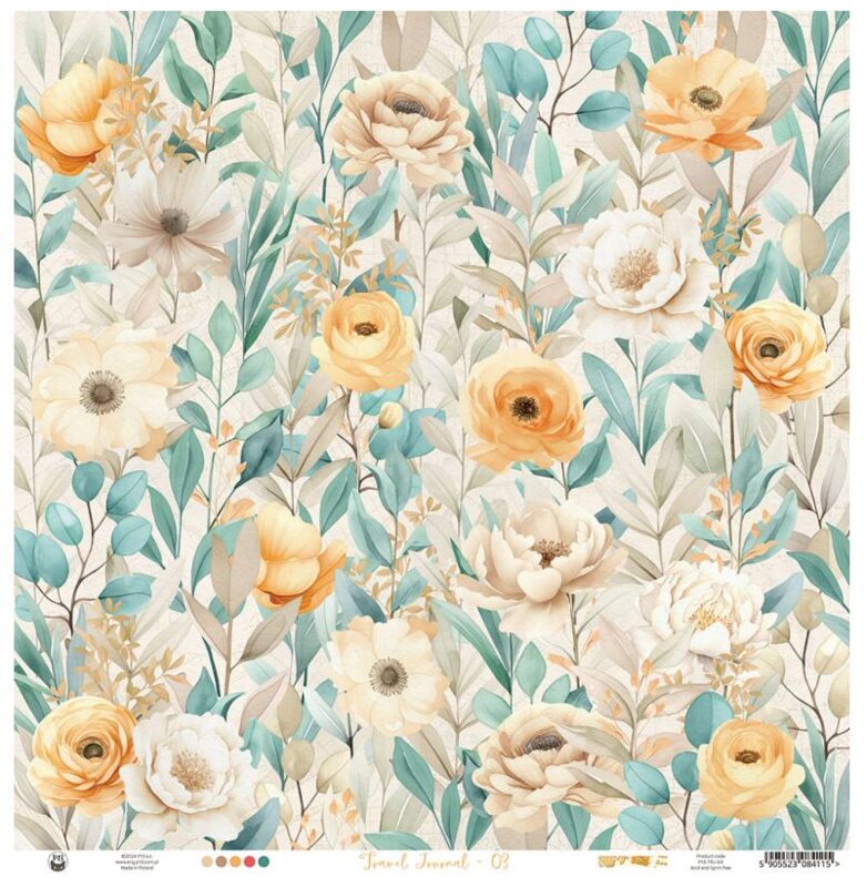 Potištěný papír 12x12" P13 Travel Journal 03 - 1 list