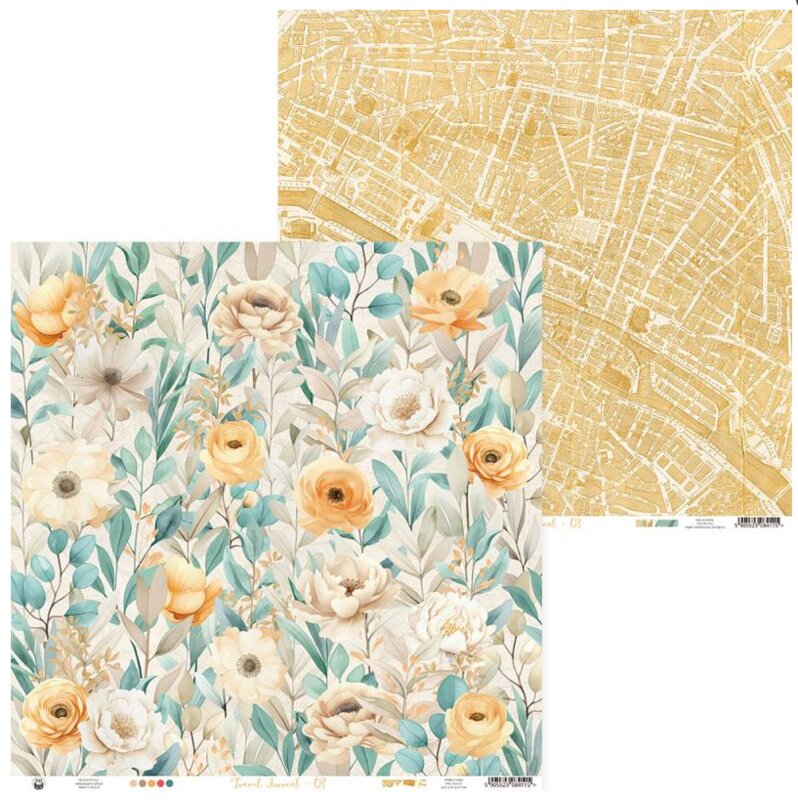 Potištěný papír 12x12" P13 Travel Journal 03 - 1 list