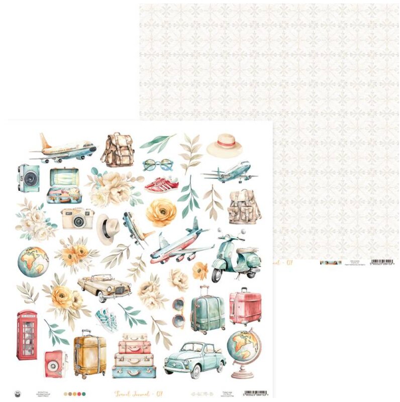 Potištěný papír 12x12" P13 Travel Journal 07 - 1 list
