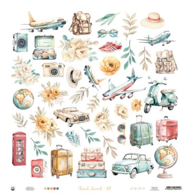 Potištěný papír 12x12" P13 Travel Journal 07 - 1 list