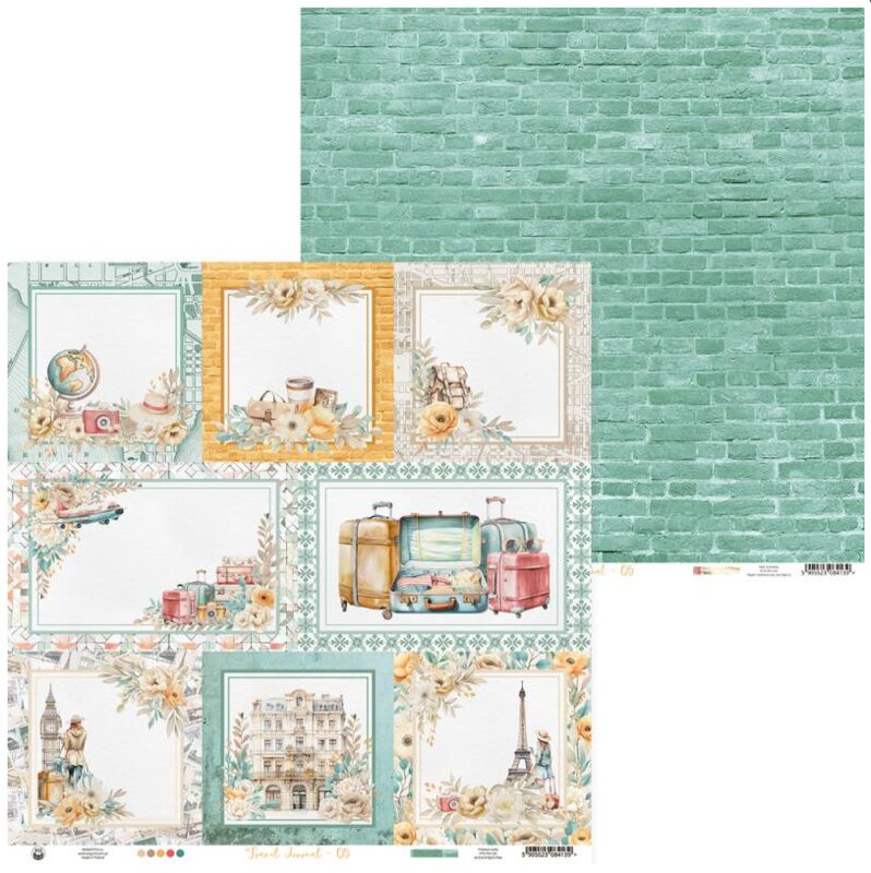 Scrapbookové oboustranně potištěné papíry P13 12x12" Travel Journal - sada 12 listů