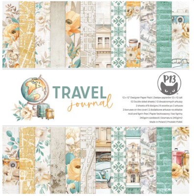 Scrapbookové oboustranně potištěné papíry P13 12x12" Travel Journal - sada 12 listů
