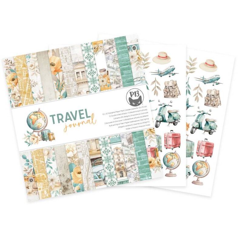 Scrapbookové oboustranně potištěné papíry P13 12x12" Travel Journal - sada 12 listů