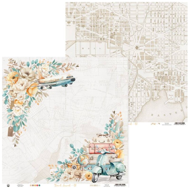 Scrapbookové oboustranně potištěné papíry P13 12x12" Travel Journal - sada 12 listů
