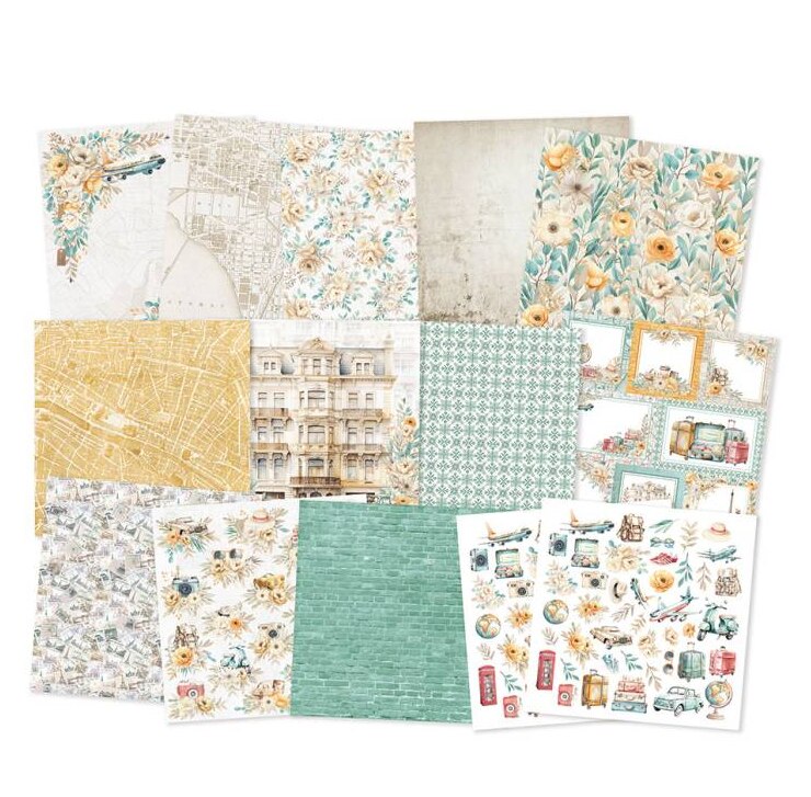 Scrapbookové oboustranně potištěné papíry P13 12x12" Travel Journal - sada 12 listů
