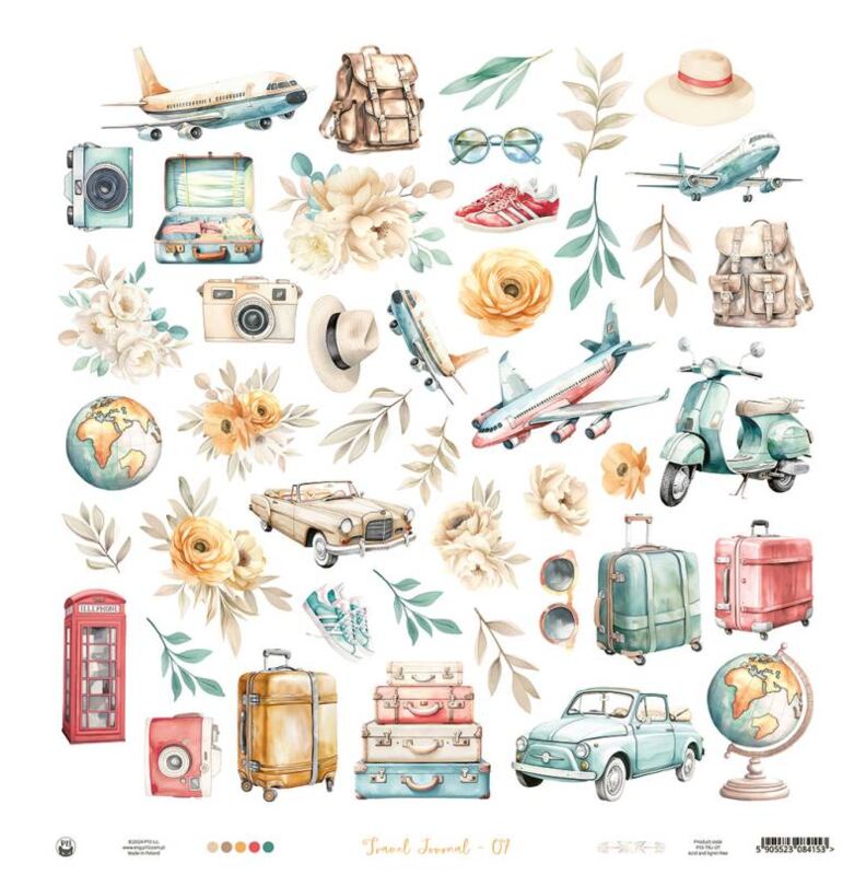 Scrapbookové oboustranně potištěné papíry P13 12x12" Travel Journal - sada 12 listů
