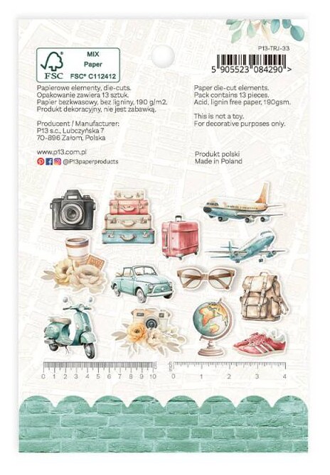 Papírové výseky P13 - Travel Journal - sada 13 ks
