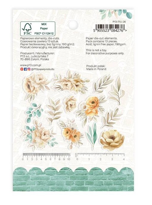 Papírové výseky P13 - Travel Journal květiny a listy - sada 13 ks